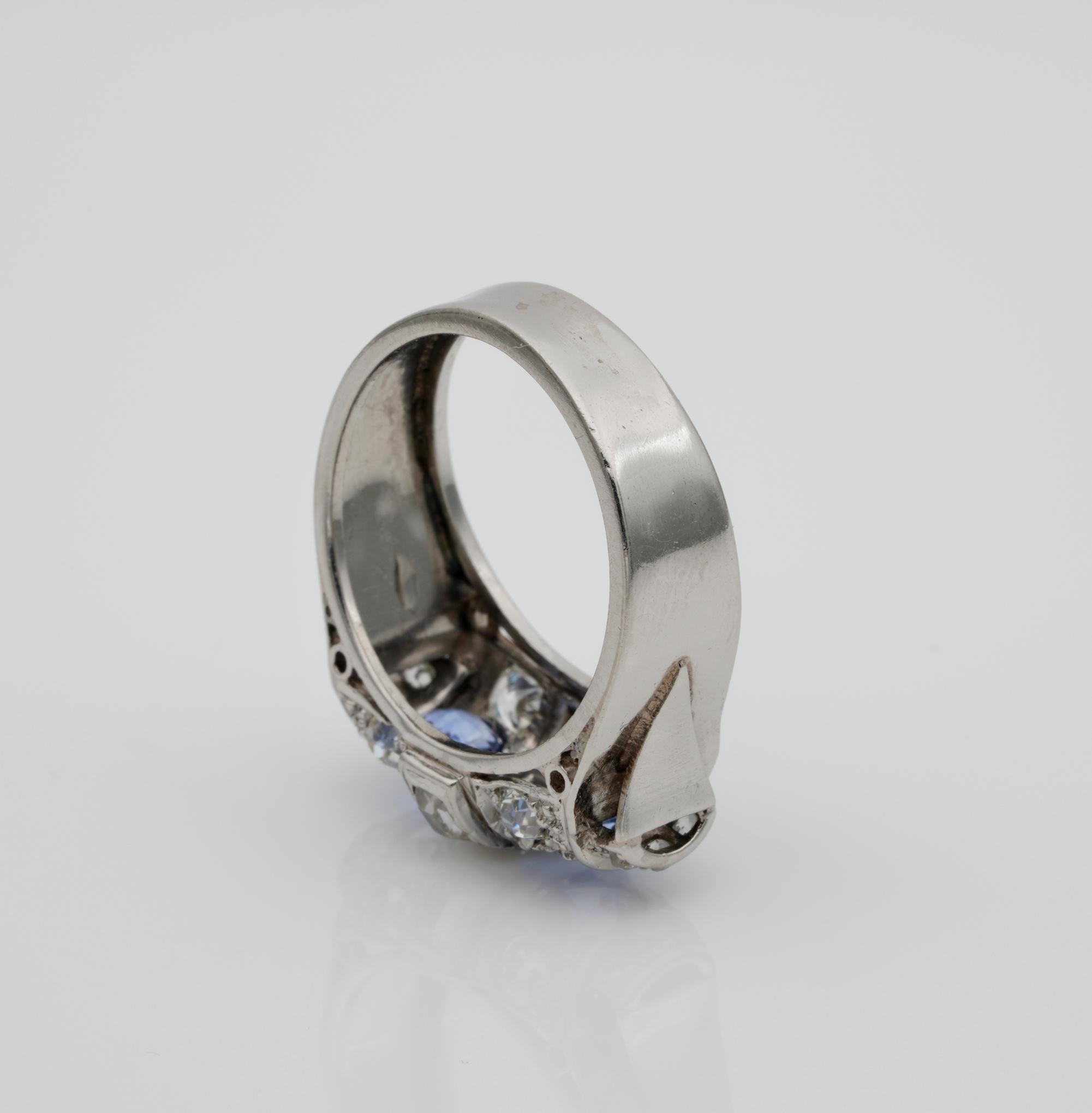 Art Deco 1.60 Ct Sapphire 1.40 Ct Diamond Platinum ring For Sale 2