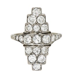 Art Deco 1.60 CTW Diamond Platinum 14 Karat Gold Navette Antique Dinner Ring