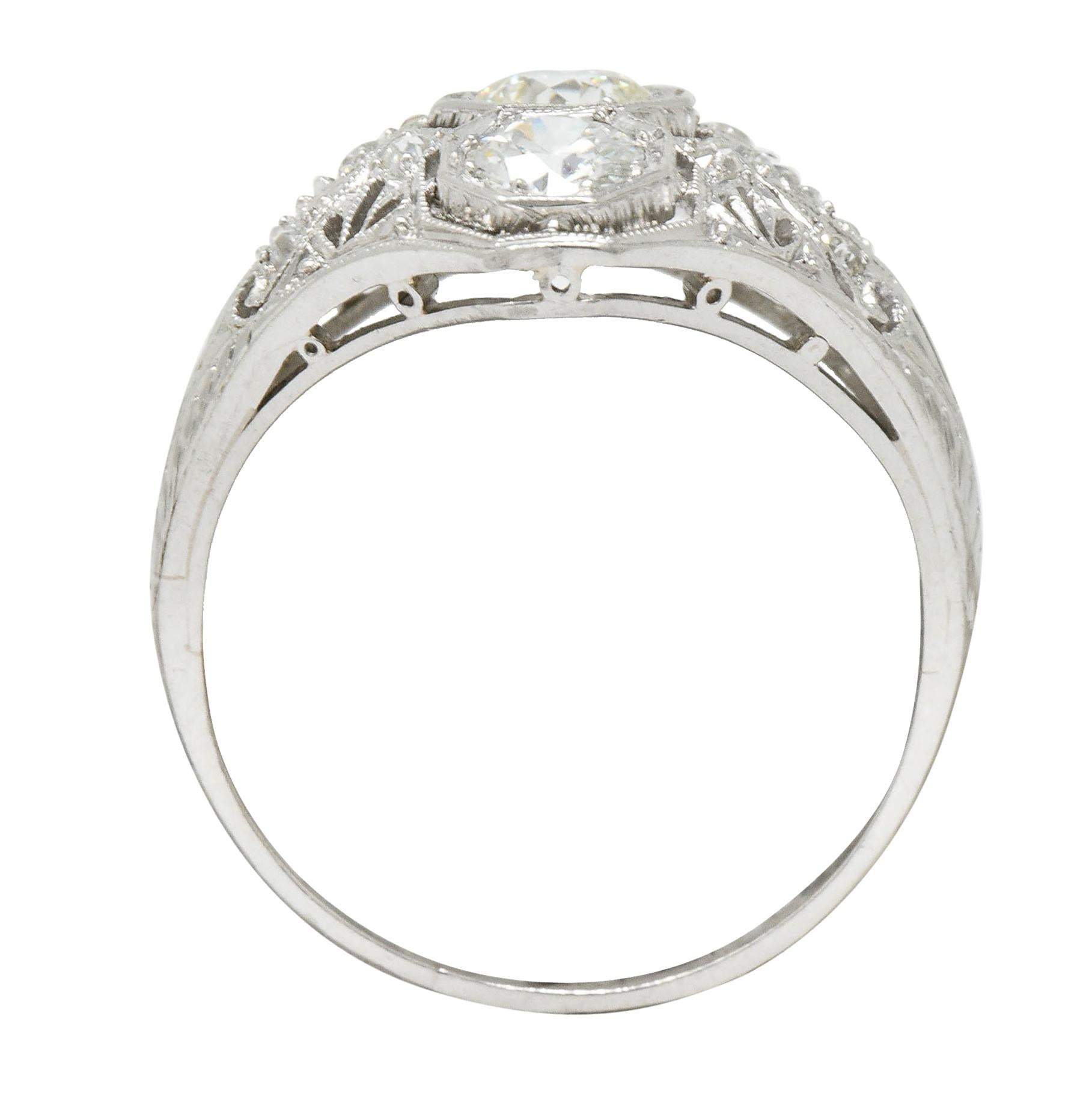 Art Deco 1.60 Carat Diamond Platinum Three-Stone Dinner Ring 2