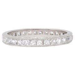 Art Deco 1.60 CTW French Cut Diamond Platinum Vintage Eternity Wedding Band Ring
