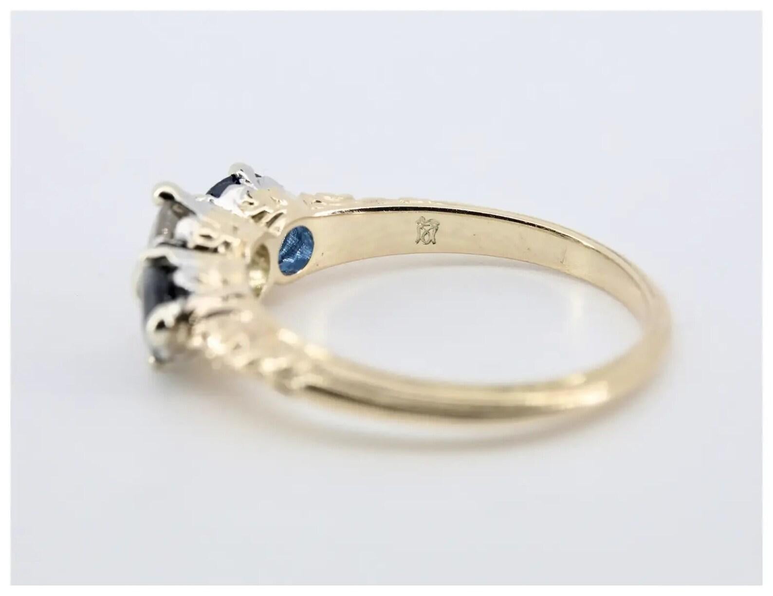 Art Deco 1.60 CTW Three Stone Old Euro Diamond & Sapphire Engagement Ring In Good Condition For Sale In Boston, MA