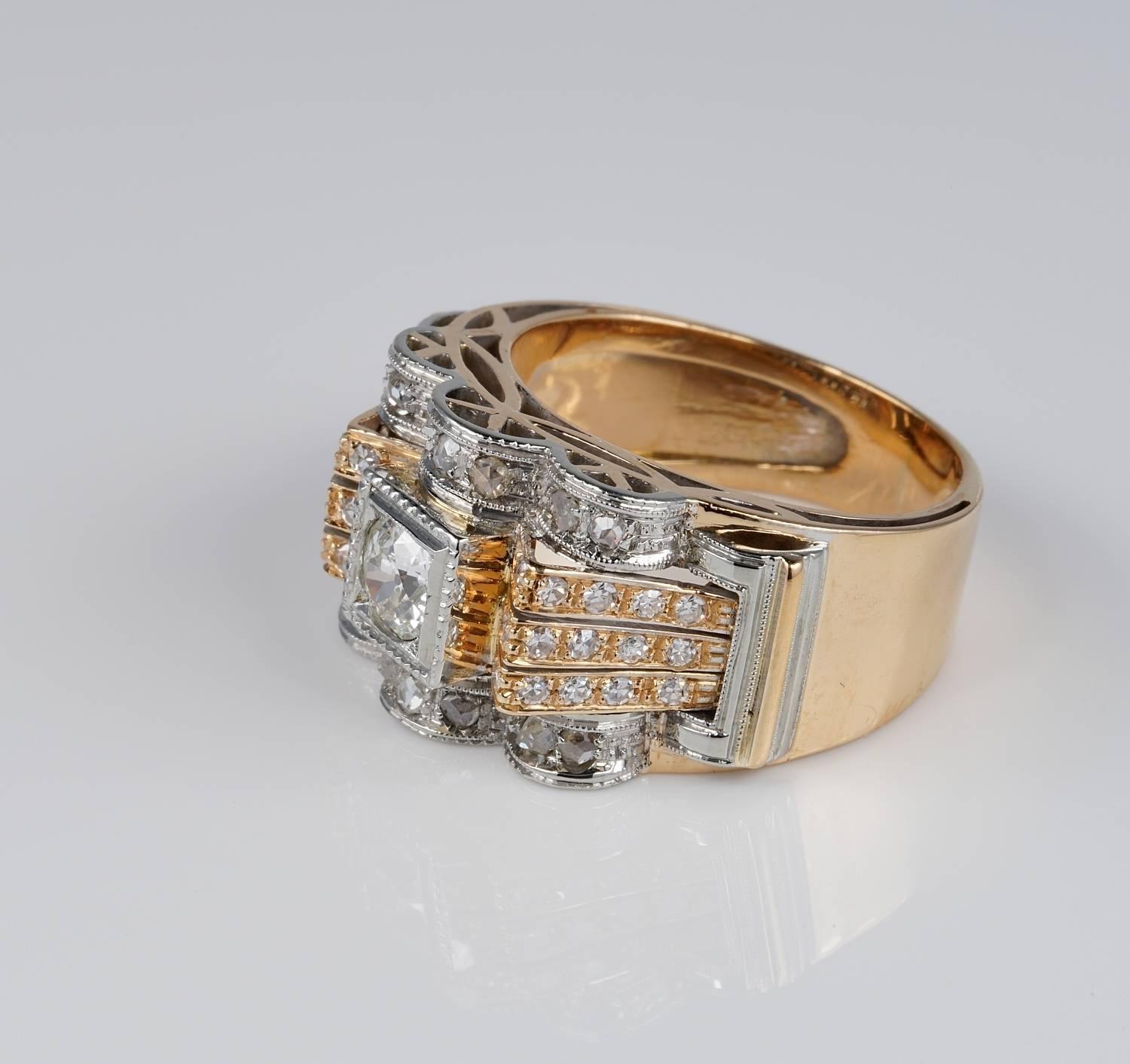 Women's Art Deco 1.60 Diamond Rose Gold Platinum Dress Ring
