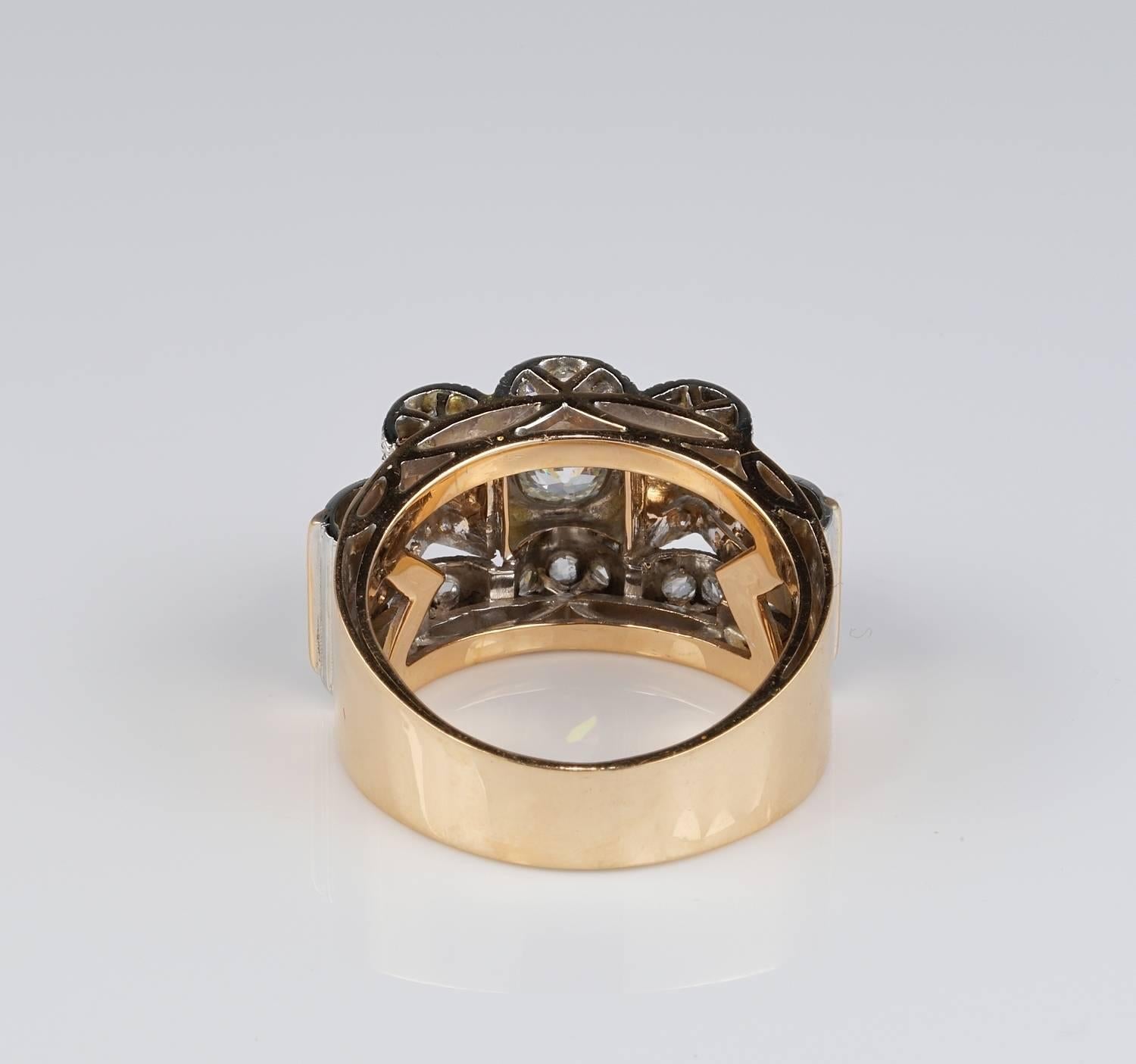 Art Deco 1.60 Diamond Rose Gold Platinum Dress Ring 2
