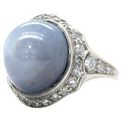 Art Deco 16.00 Carat Star Sapphire Diamond Platinum Ring