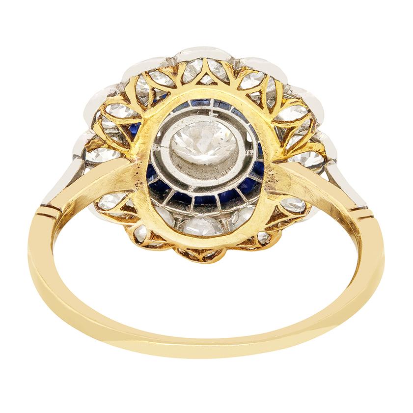 Art Deco 1.60ct Diamond and Sapphire Target Ring, c.1930s In Good Condition For Sale In London, GB
