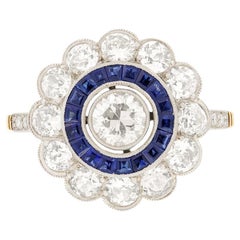 Antique Art Deco 1.60ct Diamond and Sapphire Target Ring, c.1930s