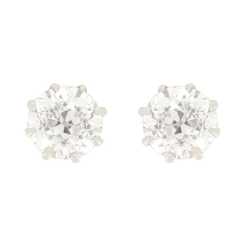 Women's or Men's Art Deco 1.60ct Diamond Stud Earrings, c.1920s For Sale