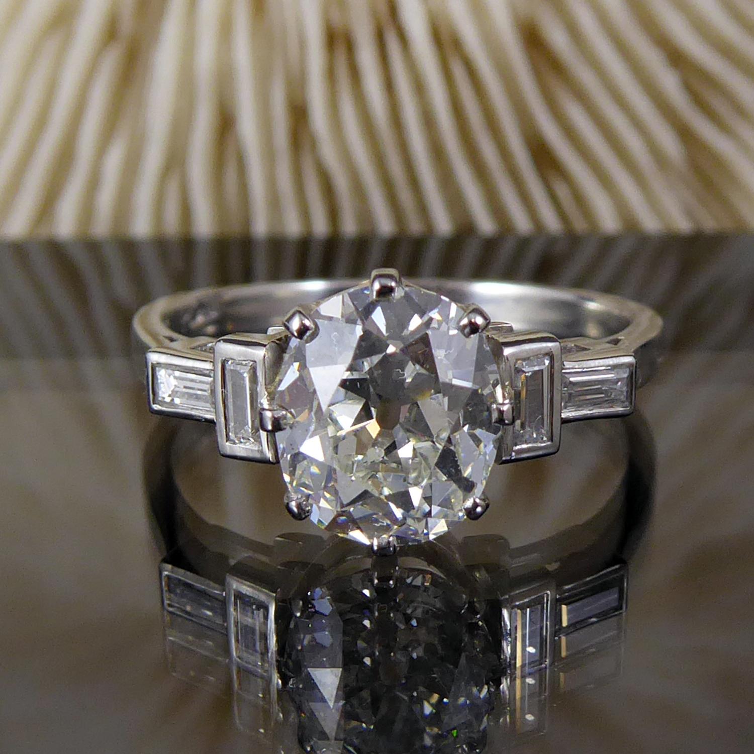 Women's Art Deco 1.61 Carat Old European Cut Diamond Solitaire Ring, Platinum Band