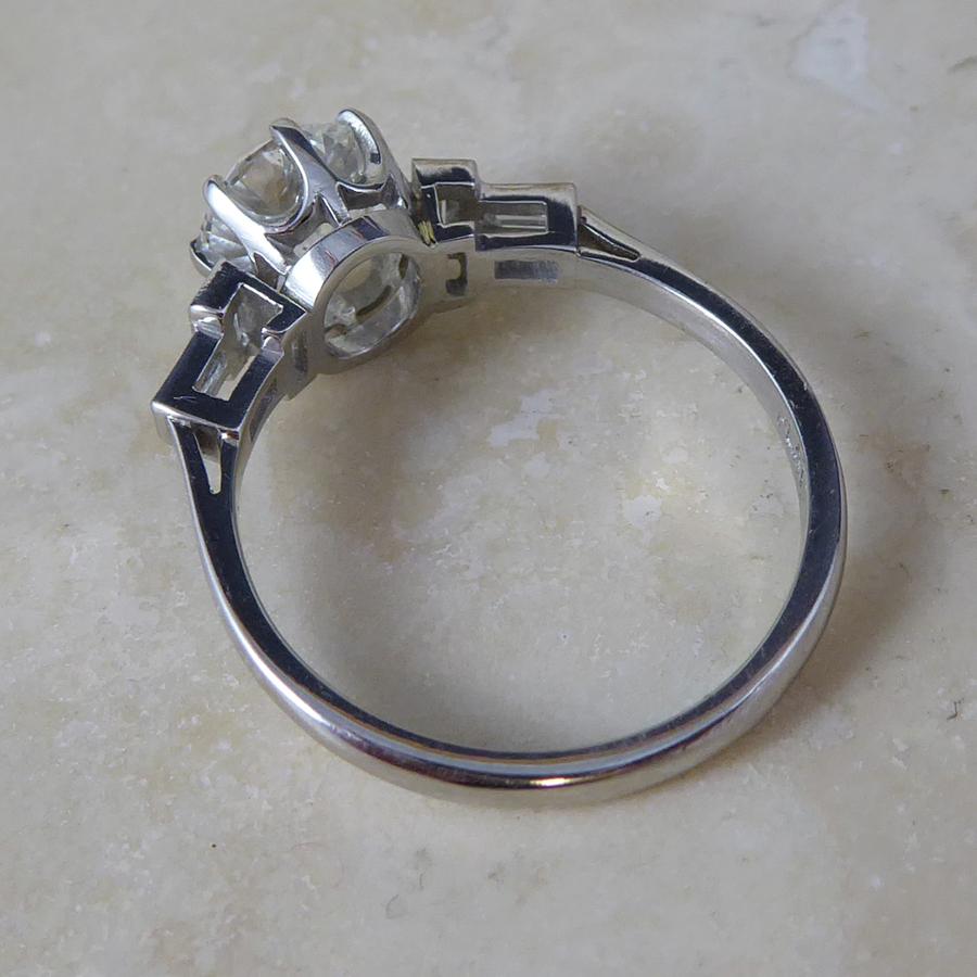 Art Deco 1.61 Carat Old European Cut Diamond Solitaire Ring, Platinum Band 3