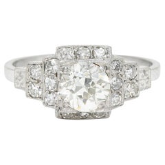 Art Deco 1.62 Carats Diamond Platinum Stepped Engagement Ring