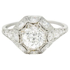 Art Deco 1.62 Carats Old European Diamond Platinum Starburst Cluster Ring