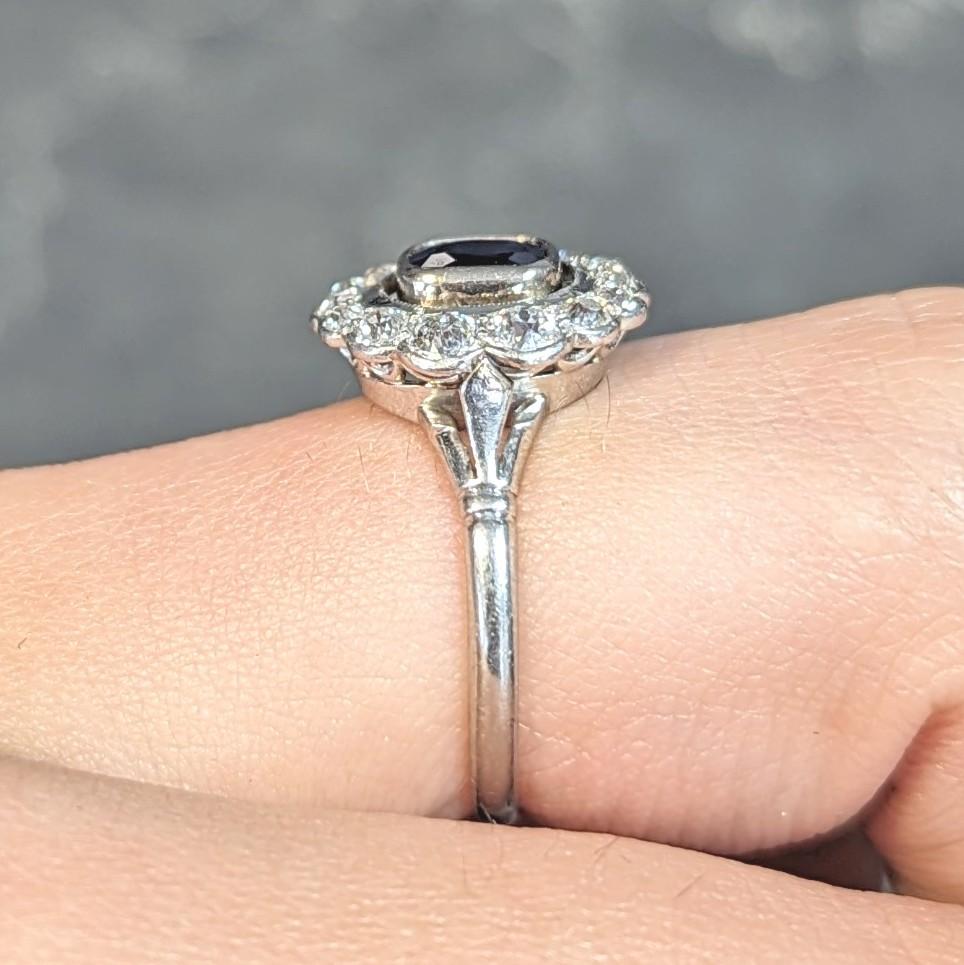 Art Deco 1,62 Karat Saphir Diamant Platin Schwebender Vintage Halo-Ring im Angebot 7