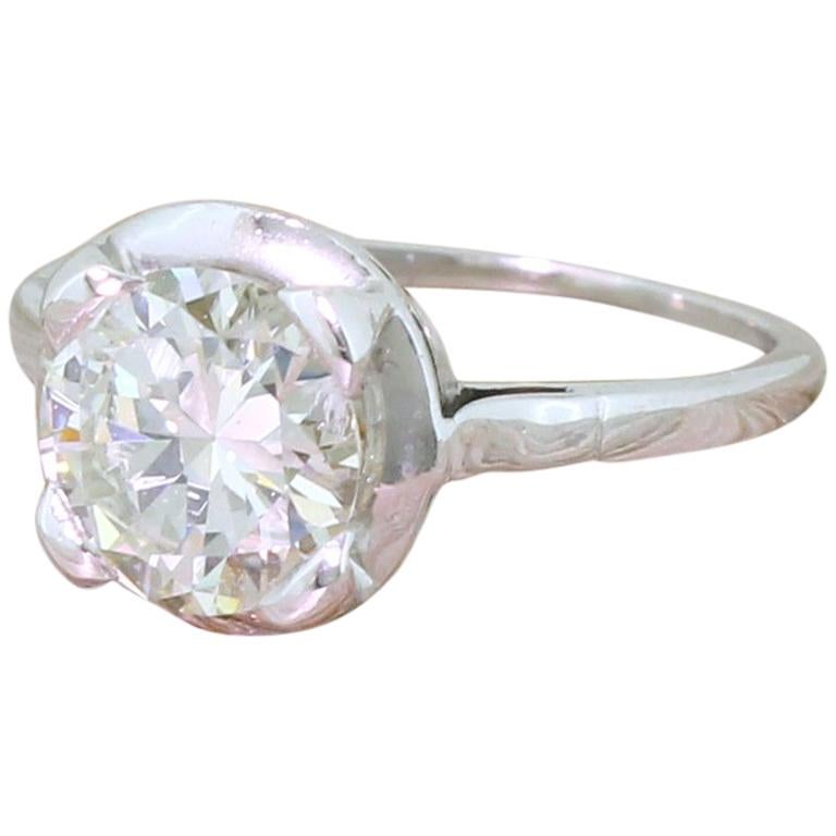 Art Deco 1.63 Carat Old European Cut Diamond 18 Karat Gold Engagement Ring For Sale