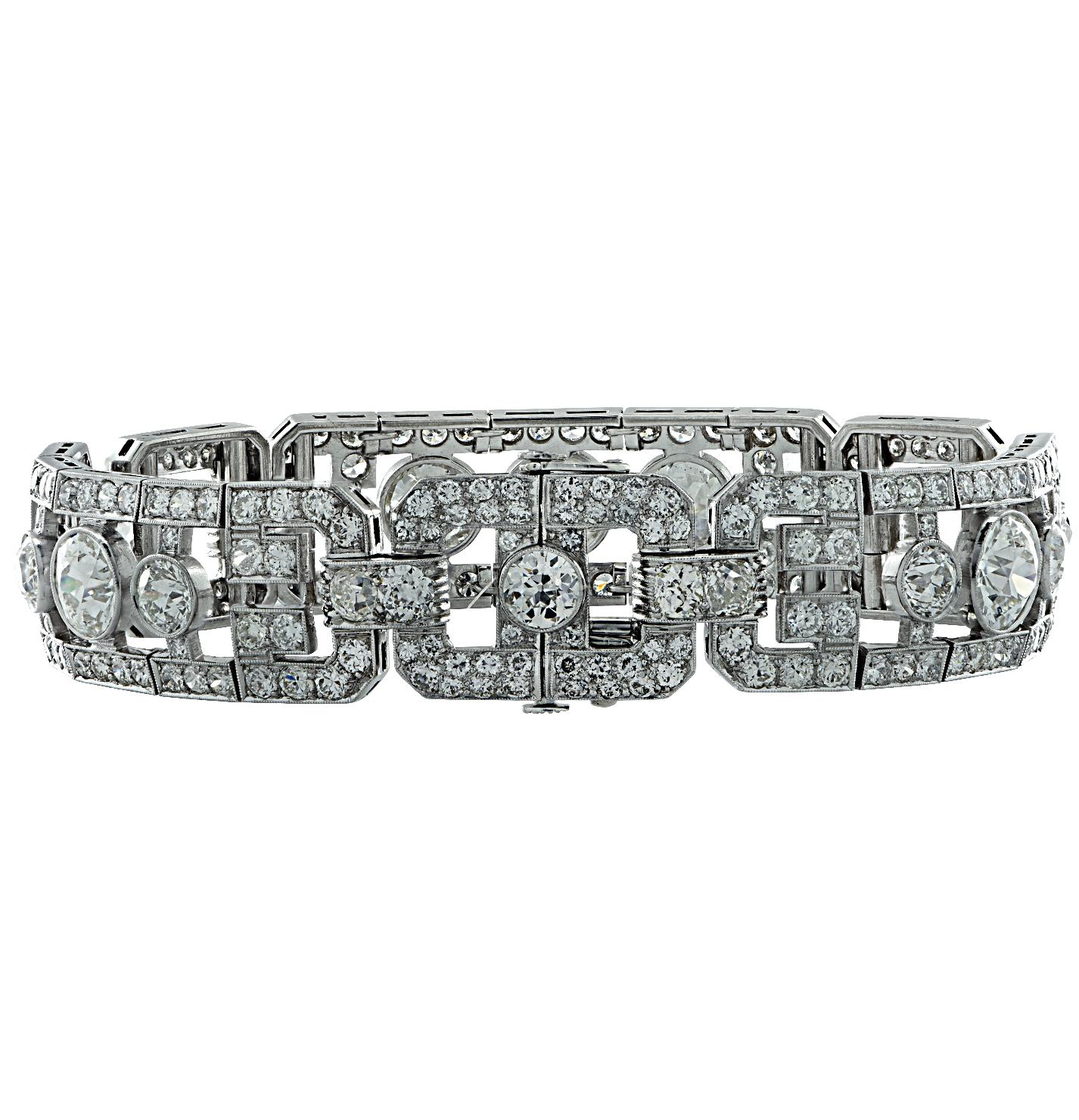 Art Deco 16.32 Carat Old European Cut Diamond Bracelet In Good Condition In Miami, FL