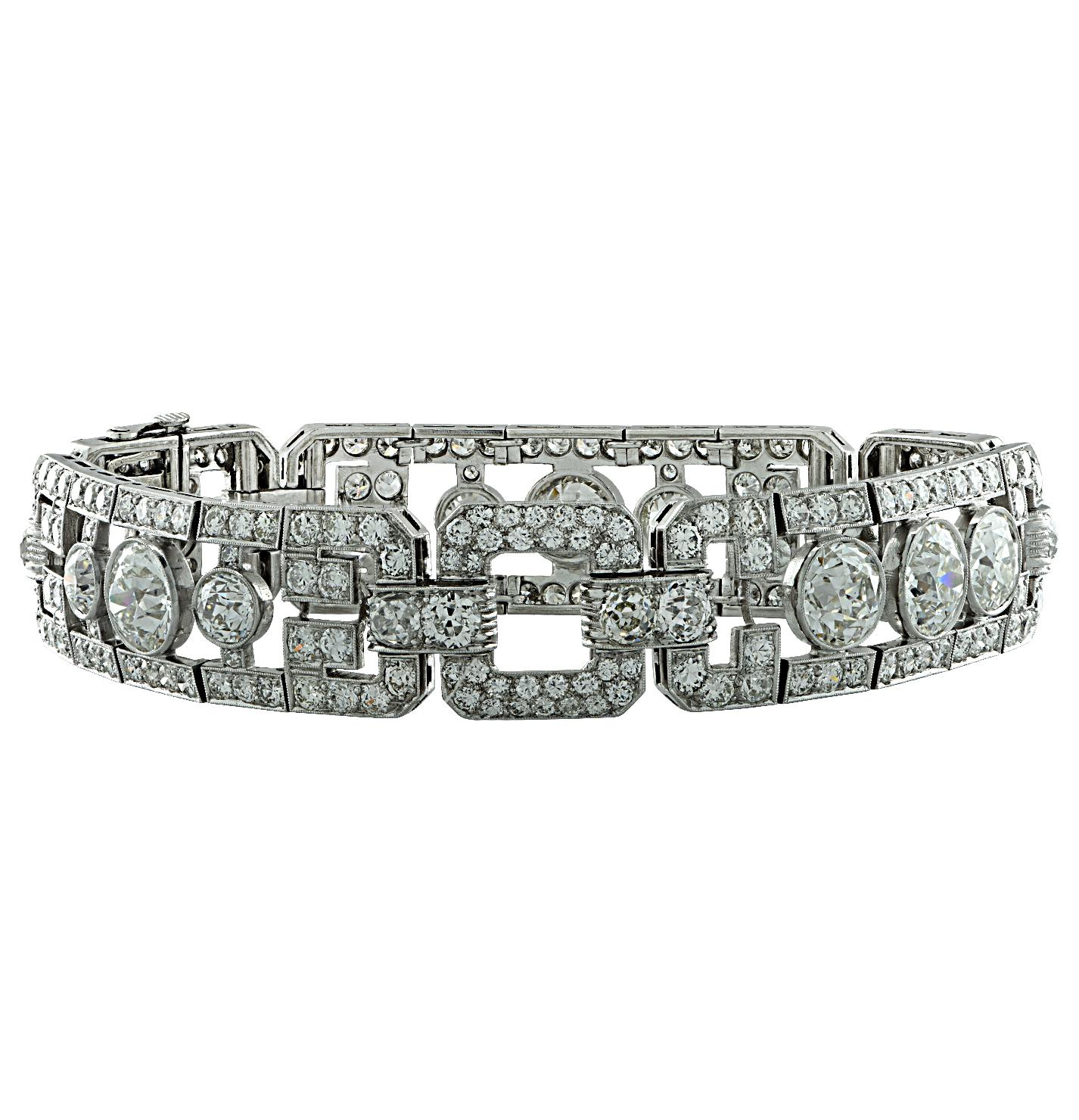 Art Deco 16.32 Carat Old European Cut Diamond Bracelet 1