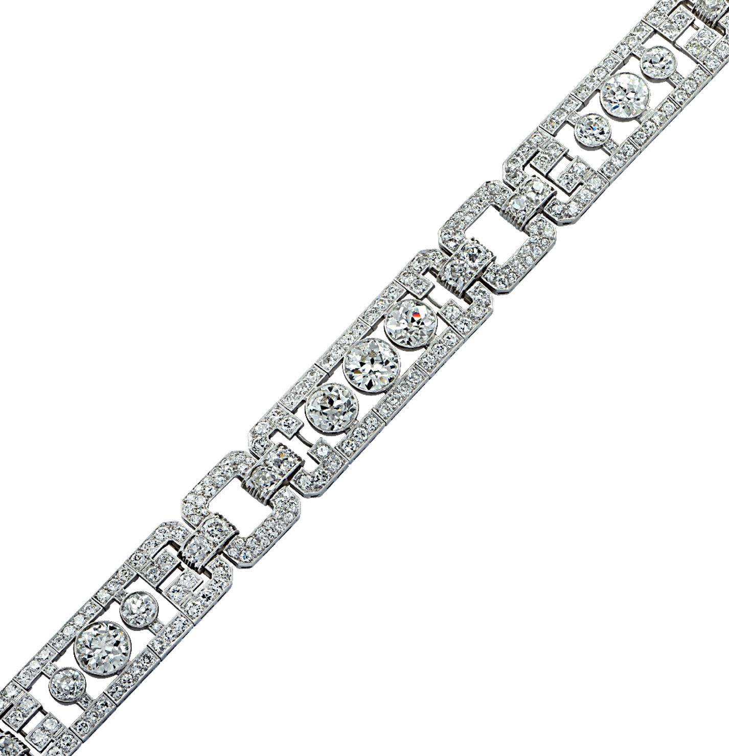 Art Deco 16.32 Carat Old European Cut Diamond Bracelet 2