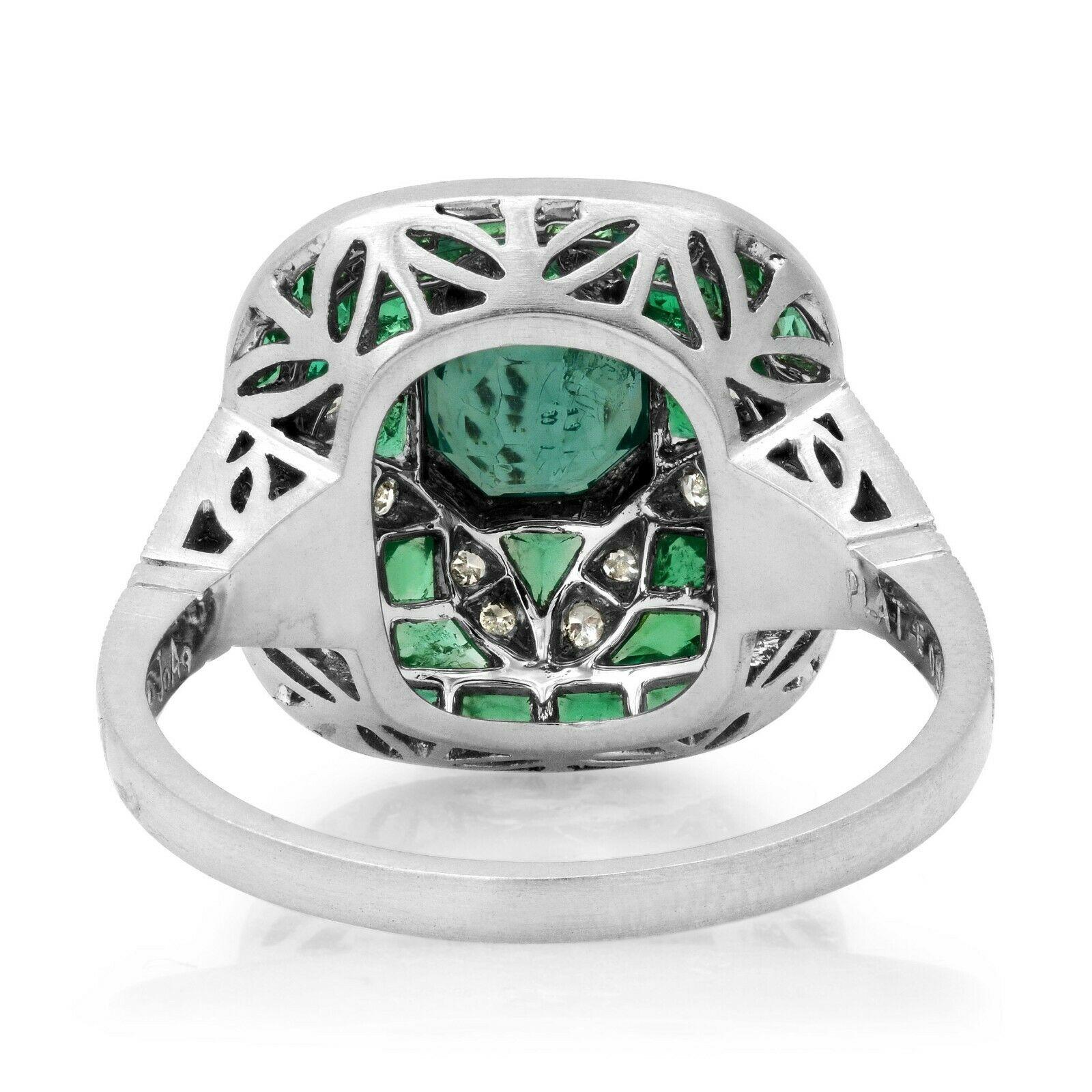 Emerald Cut Art Deco Style 1.64 Carat Octagon Emerald Diamond Platinum Engagement Ring