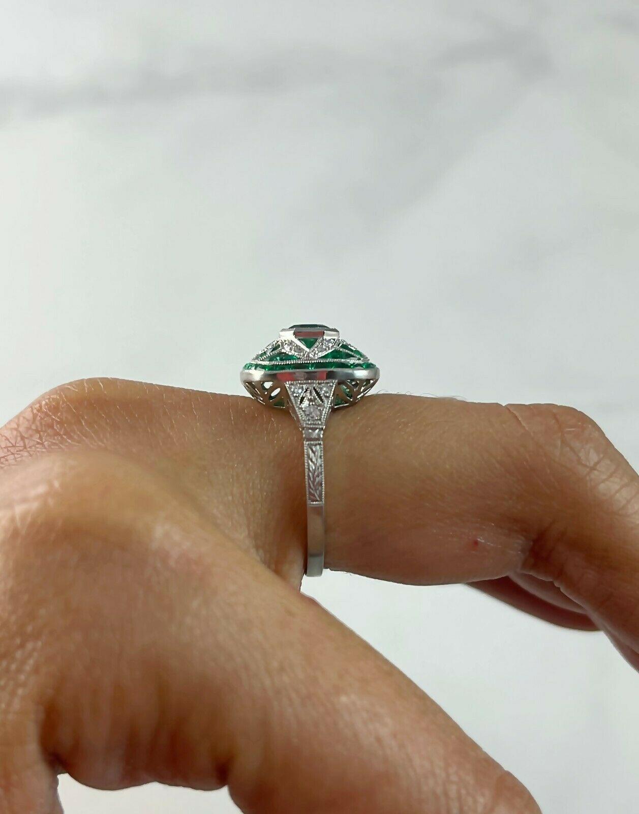 Women's Art Deco Style 1.64 Carat Octagon Emerald Diamond Platinum Engagement Ring
