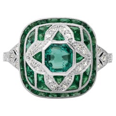 Art Deco Style 1.64 Carat Octagon Emerald Diamond Platinum Engagement Ring