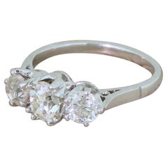 Art Deco 1.64 Carat Old Cut Diamond Platinum Trilogy Ring