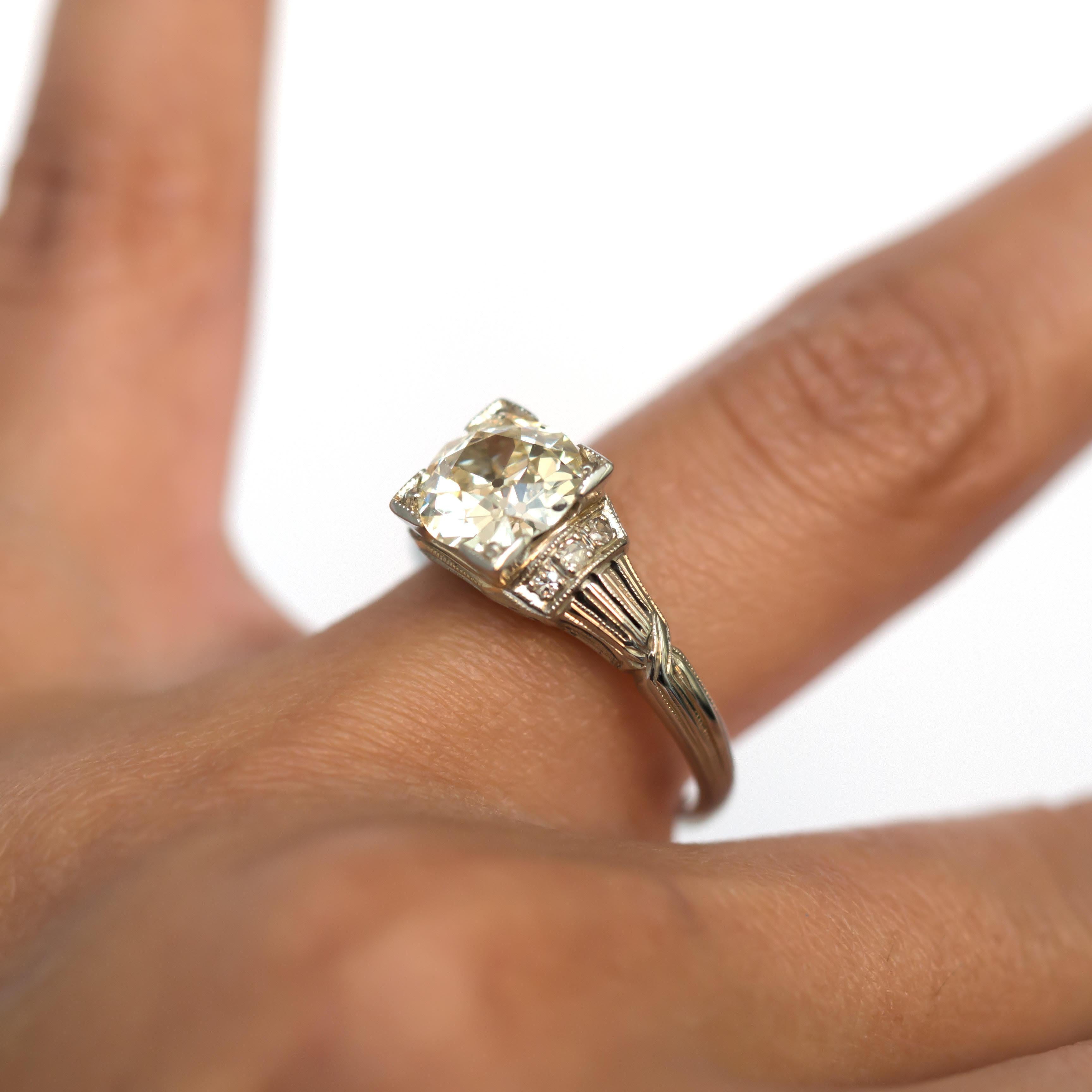 Art Deco 1.64 Carat Old European Cut Diamond Solitaire 18 Karat Gold Ring 4