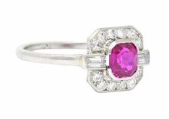 Art Deco 1.65 Carat No Heat Burma Ruby Diamond Platinum Halo Ring GIA