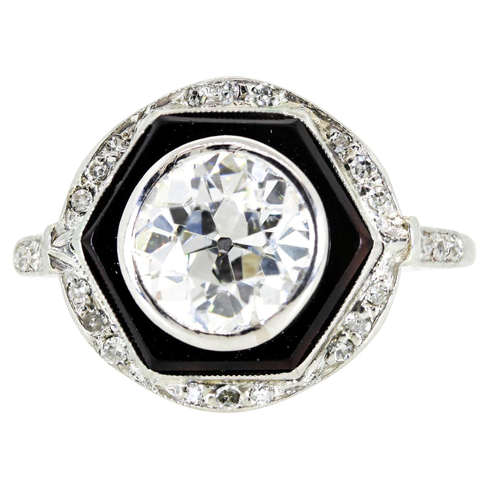 Art Deco 1.65 Carat Old European Cut Diamond Platinum Ring