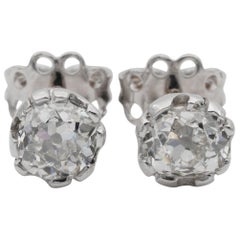 Art Deco 1.65 Carat Old Mine Cut Diamond G/H VS Solitaire Platinum Stud Earrings