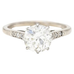 Art Deco 1.65 Carats Old European Cut Diamond Platinum Crown Engagement Ring
