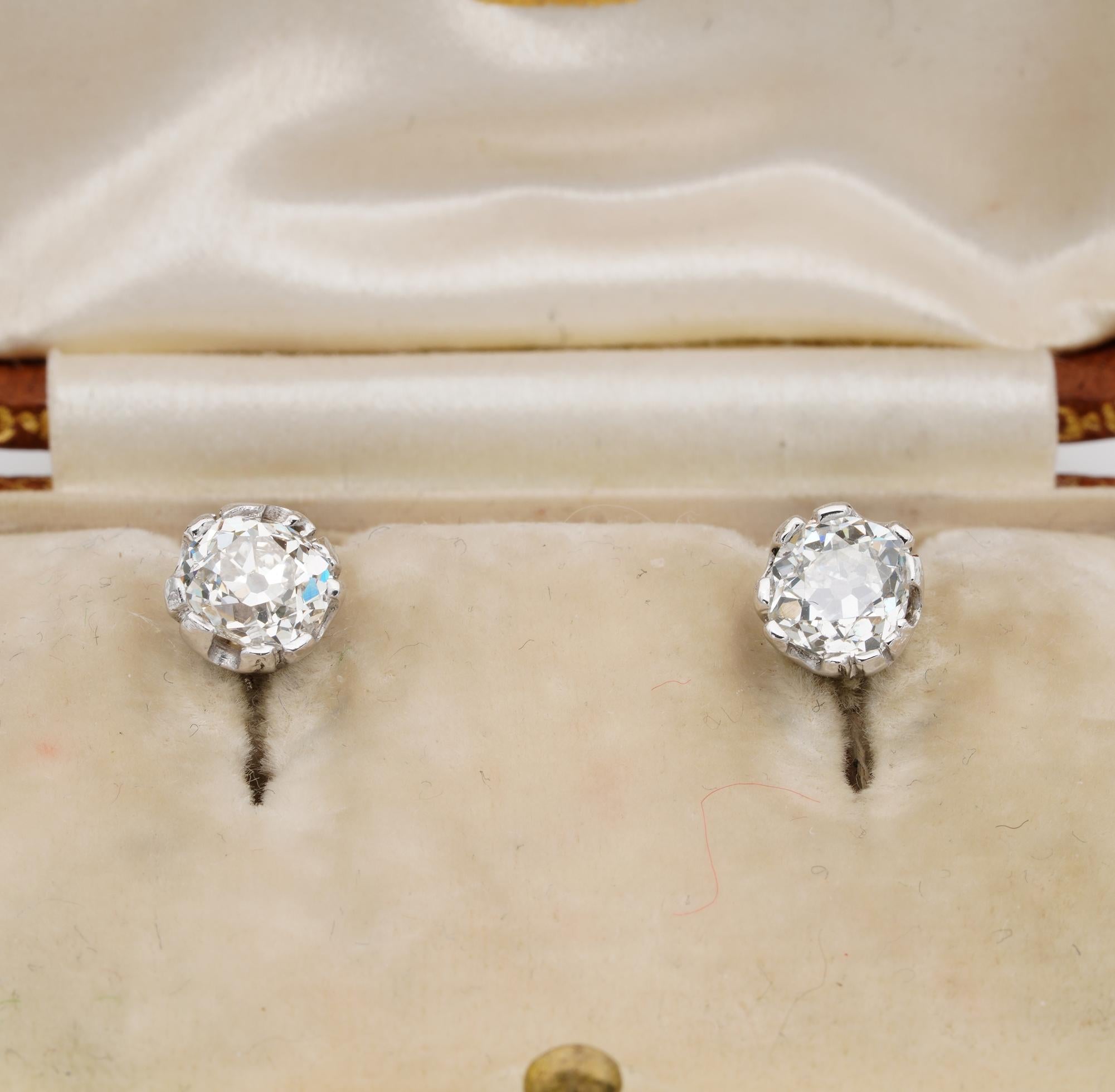 Stellar Diamond Studs!

Most desirable, always perfect, rare collectable antique and cut Diamonds are the stars of these perfect easy wear stud earrings
1930 ca, original late Deco, all Platinum made except the back pins and butterfly fasteners