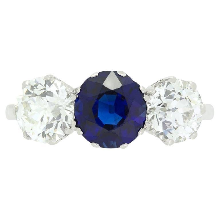 Art Deco 1.65ct Sapphire and Diamond Trilogy Ring, c.1920s