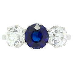 Art Deco 1.65ct Sapphire and Diamond Trilogy Ring, c.1920s