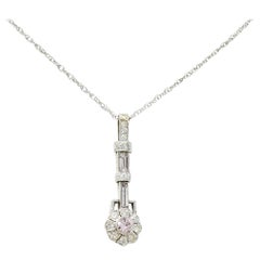 Art Deco 1.66 Carat Fancy Pink and White Diamond 14 Karat White Gold Necklace