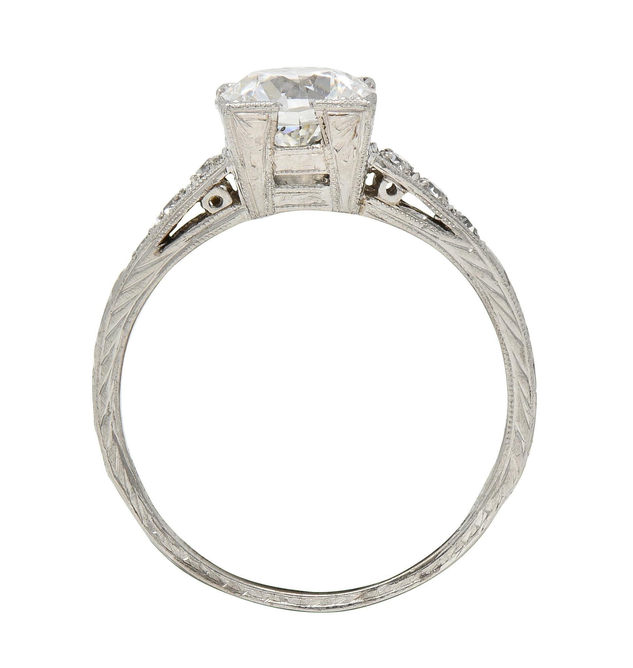 Art Deco 1.66 CTW Old European Diamond Platinum Orange Blossom Engagement Ring For Sale 5
