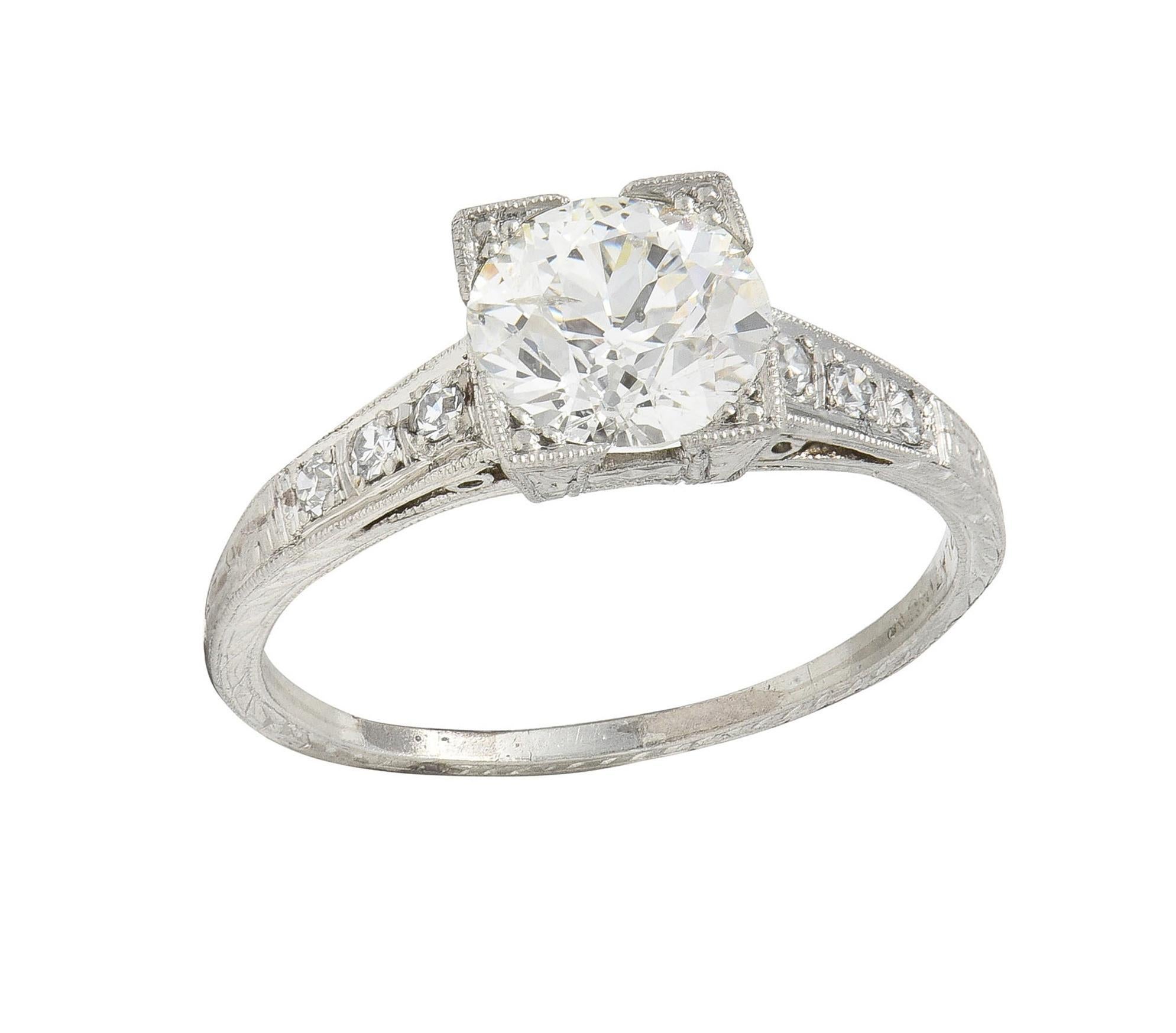 Art Deco 1.66 CTW Old European Diamond Platinum Orange Blossom Engagement Ring For Sale 6