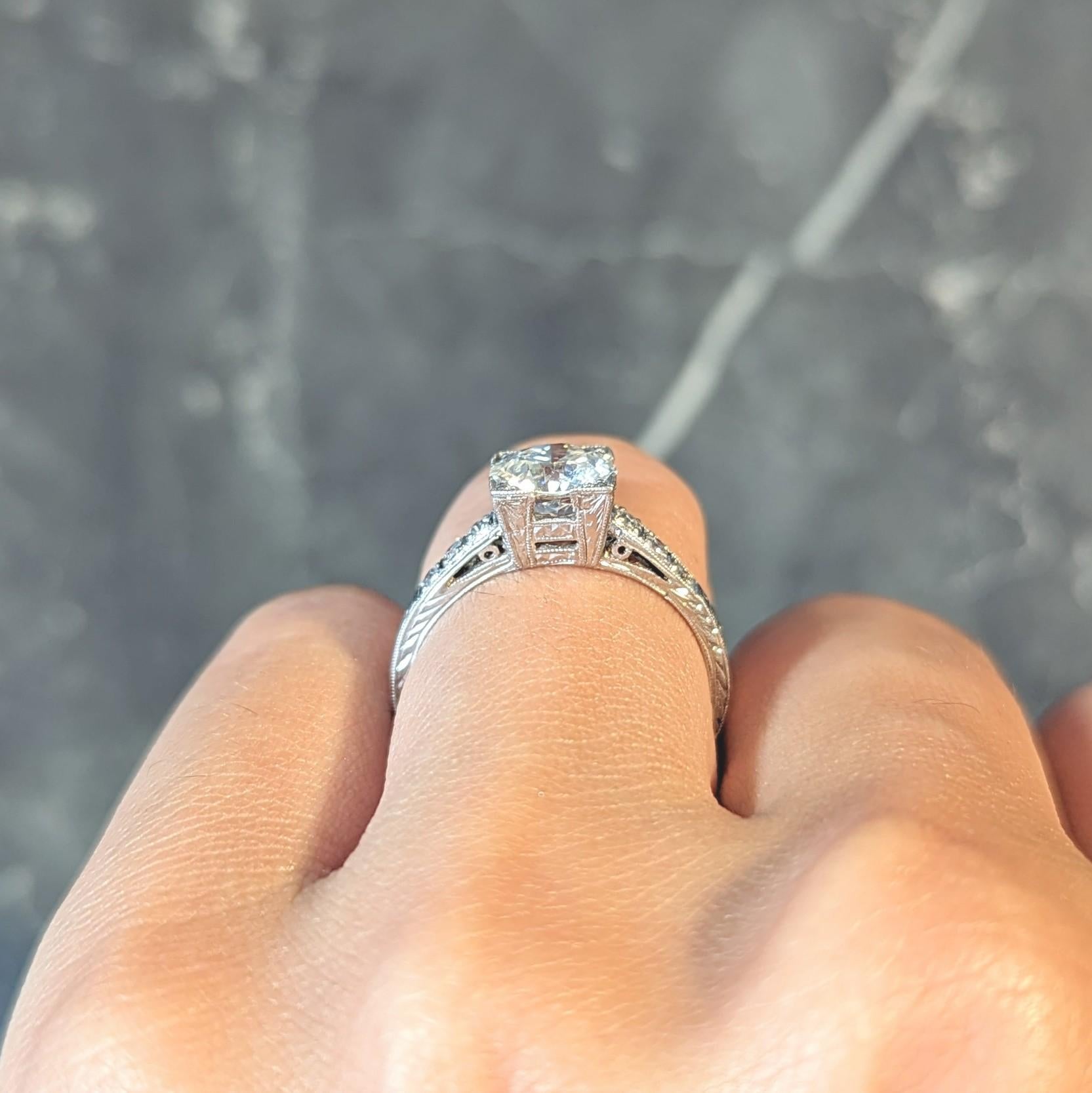 Art Deco 1.66 CTW Old European Diamond Platinum Orange Blossom Engagement Ring For Sale 8