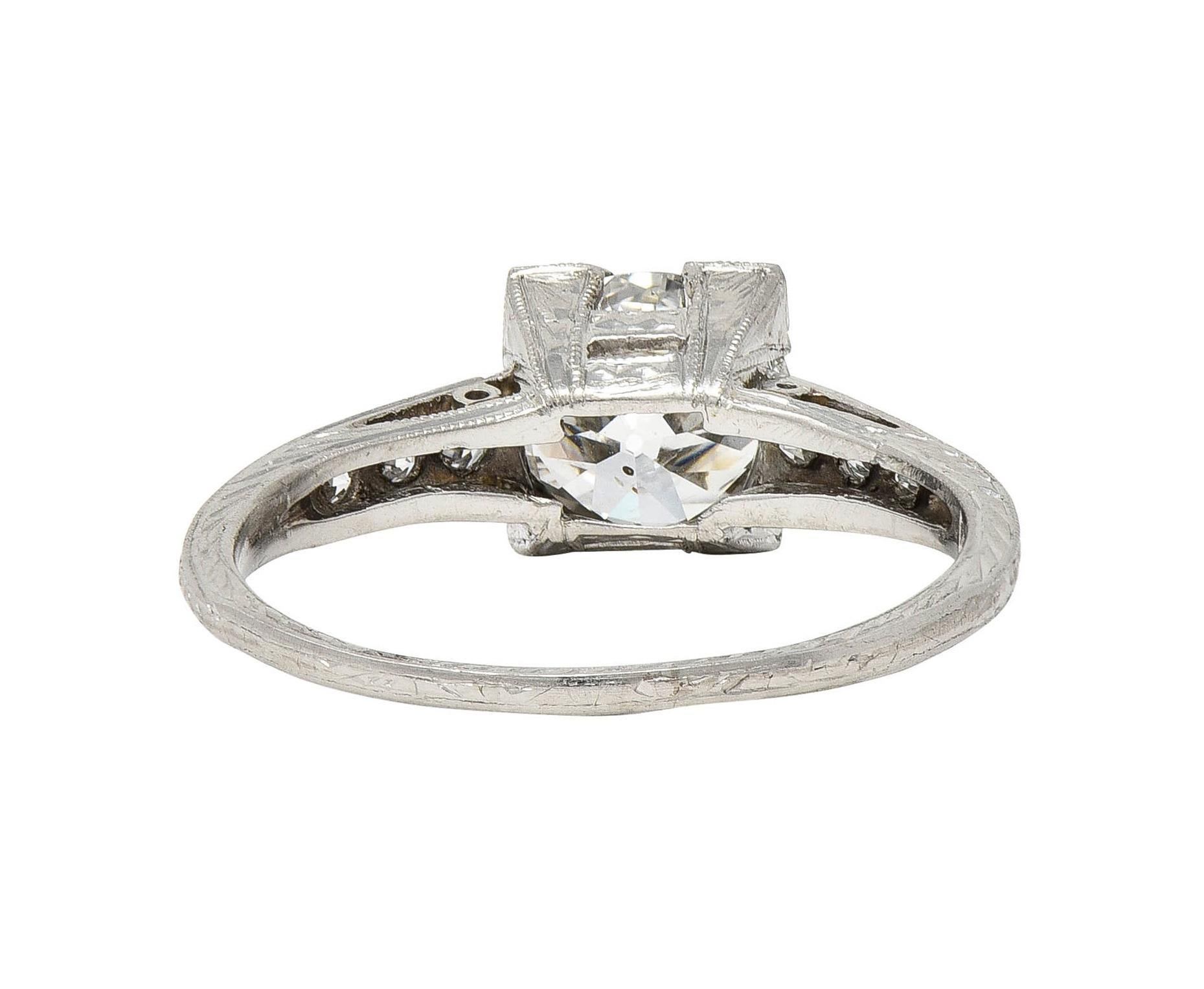 Women's or Men's Art Deco 1.66 CTW Old European Diamond Platinum Orange Blossom Engagement Ring For Sale