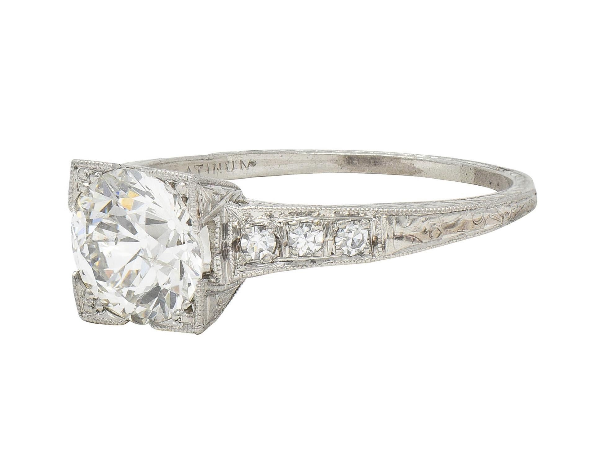 Art Deco 1.66 CTW Old European Diamond Platinum Orange Blossom Engagement Ring For Sale 1