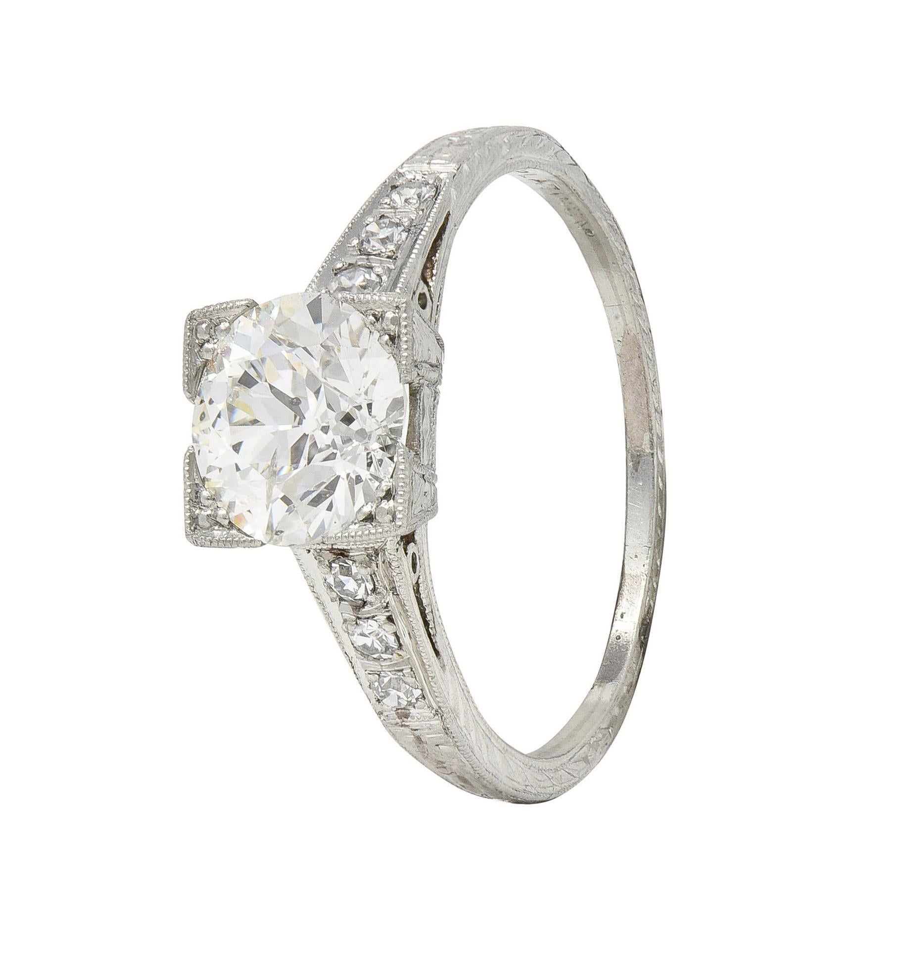 Art Deco 1.66 CTW Old European Diamond Platinum Orange Blossom Engagement Ring For Sale 4