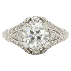 Bague de fiançailles Art déco en platine avec diamant taille européenne ancienne de 1.67 carat