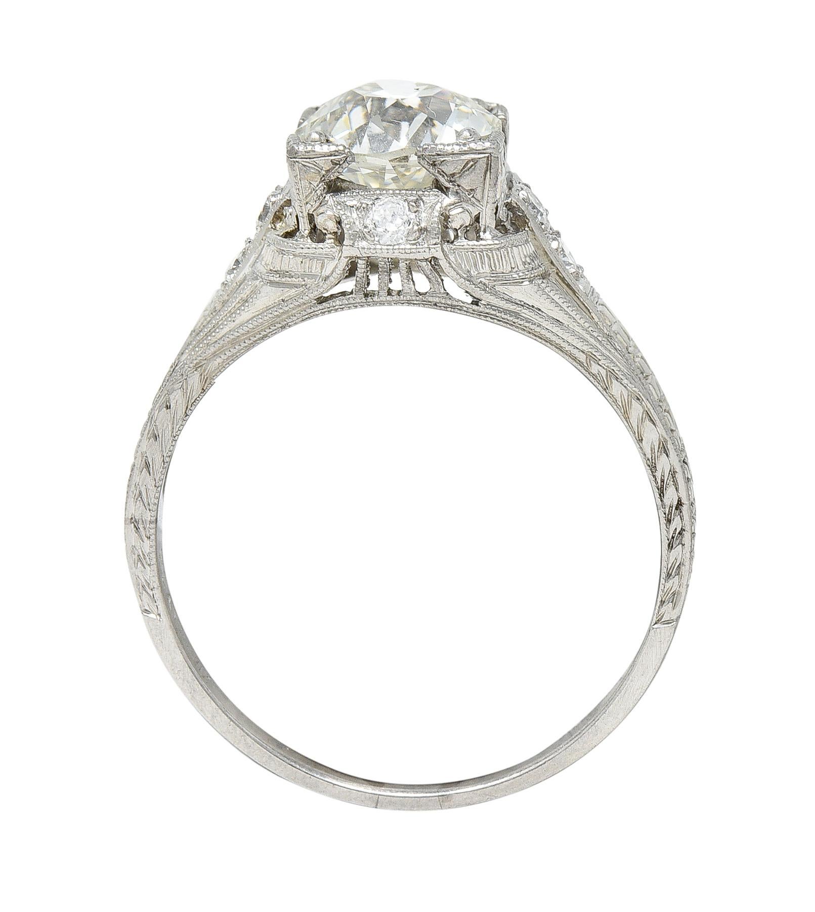Art Deco 1.67 Carats Diamond Platinum Orange Blossom Engagement Ring For Sale 2