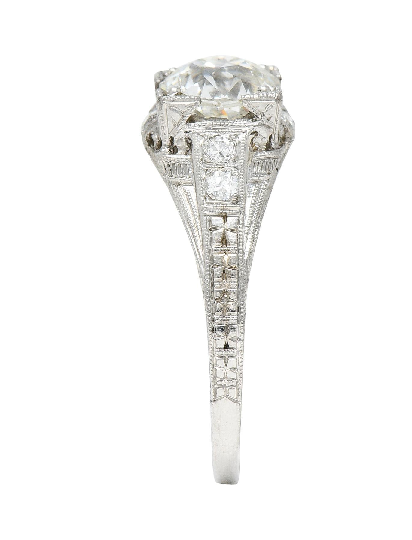 Art Deco 1.67 Carats Diamond Platinum Orange Blossom Engagement Ring For Sale 3