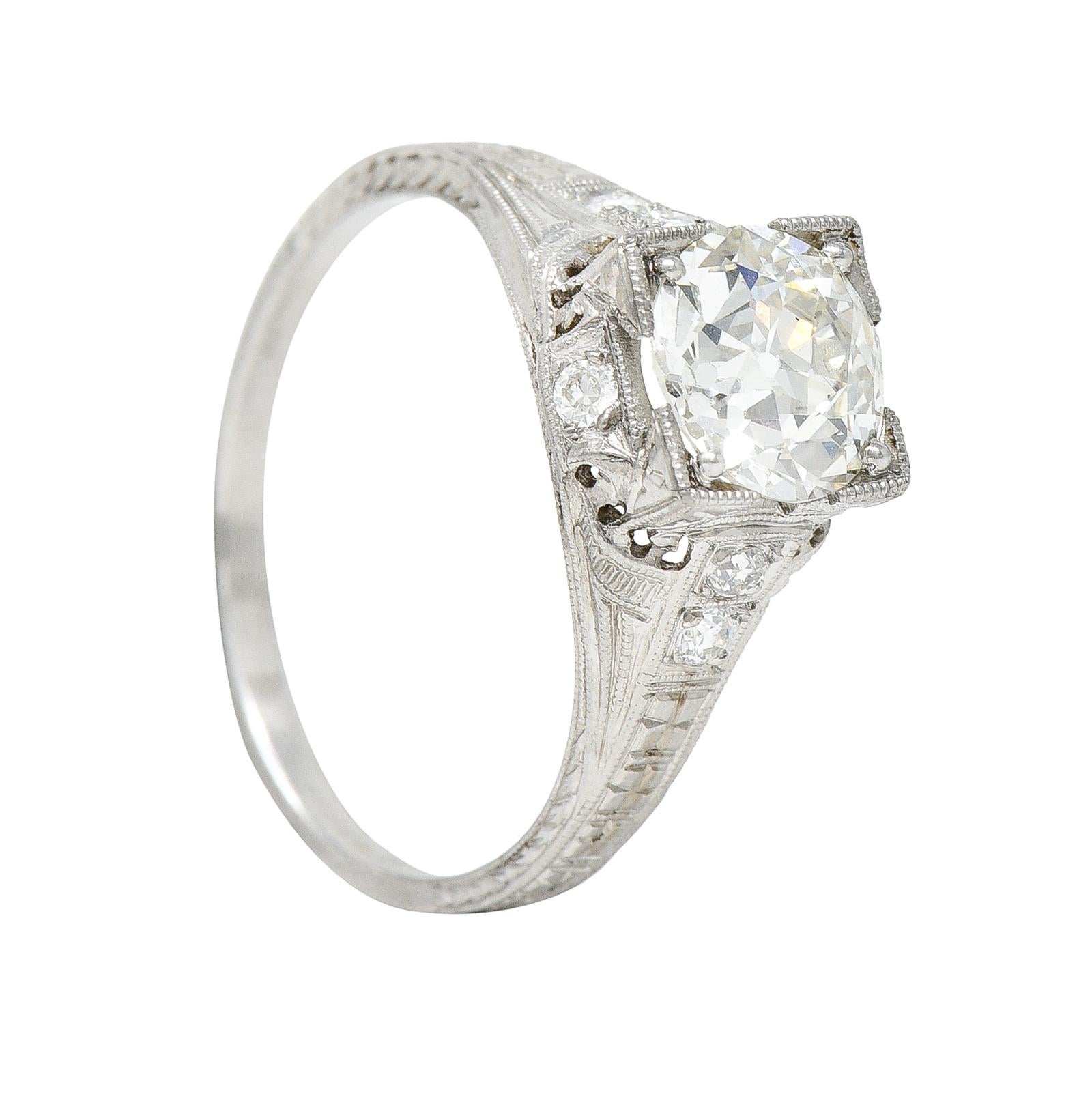 Art Deco 1.67 Carats Diamond Platinum Orange Blossom Engagement Ring For Sale 4