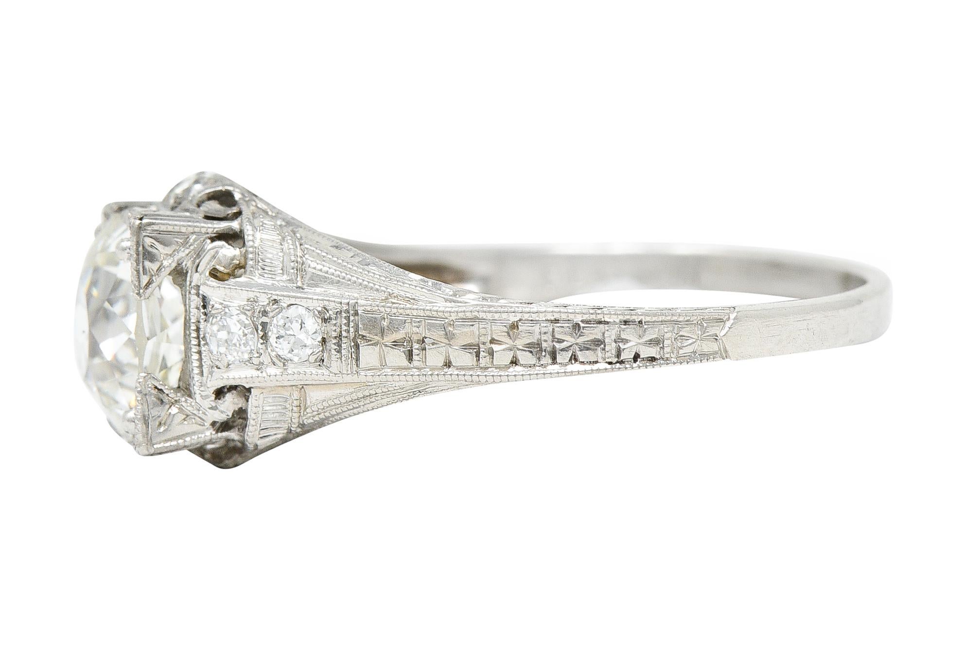 Old European Cut Art Deco 1.67 Carats Diamond Platinum Orange Blossom Engagement Ring For Sale