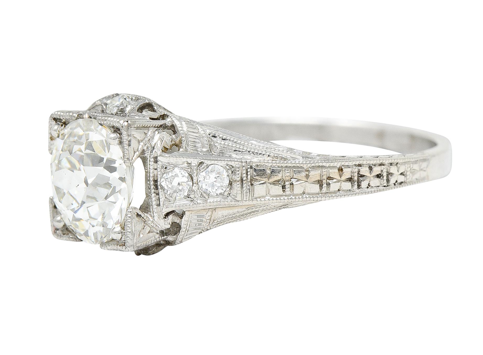 Art Deco 1.67 Carats Diamond Platinum Orange Blossom Engagement Ring In Excellent Condition For Sale In Philadelphia, PA