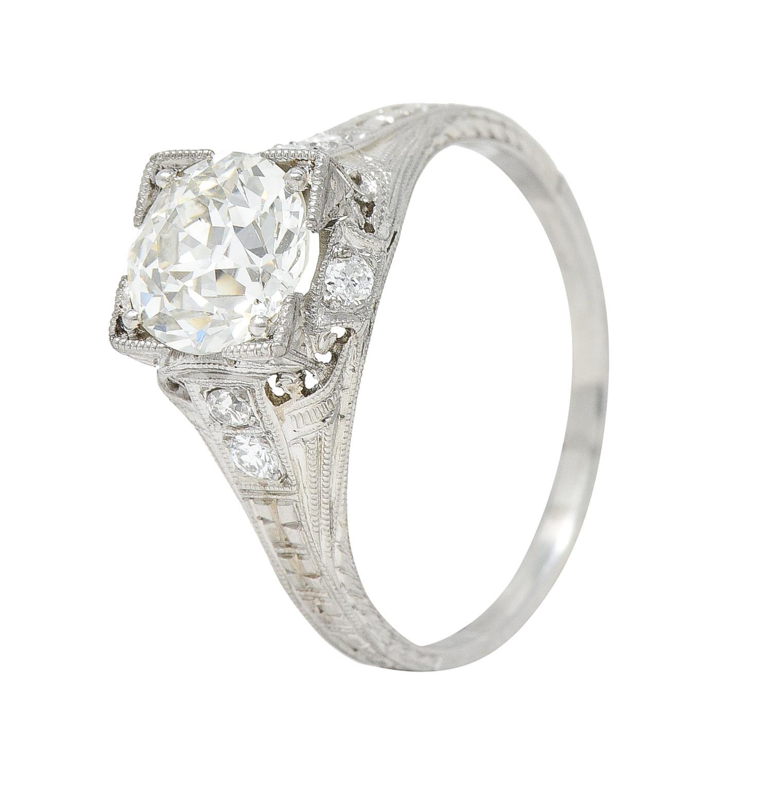 Art Deco 1.67 Carats Diamond Platinum Orange Blossom Engagement Ring For Sale 1
