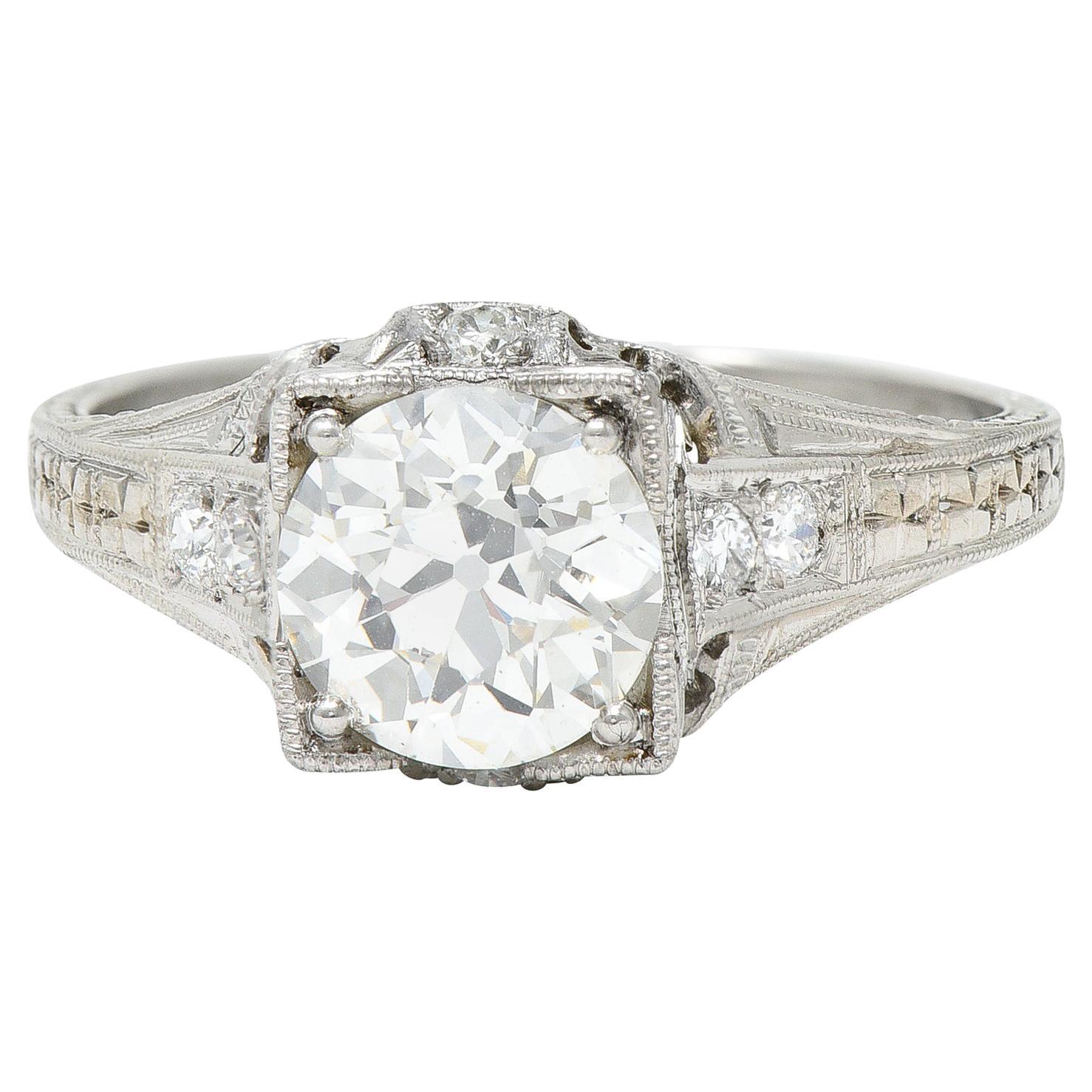 Art Deco 1.67 Carats Diamond Platinum Orange Blossom Engagement Ring For Sale