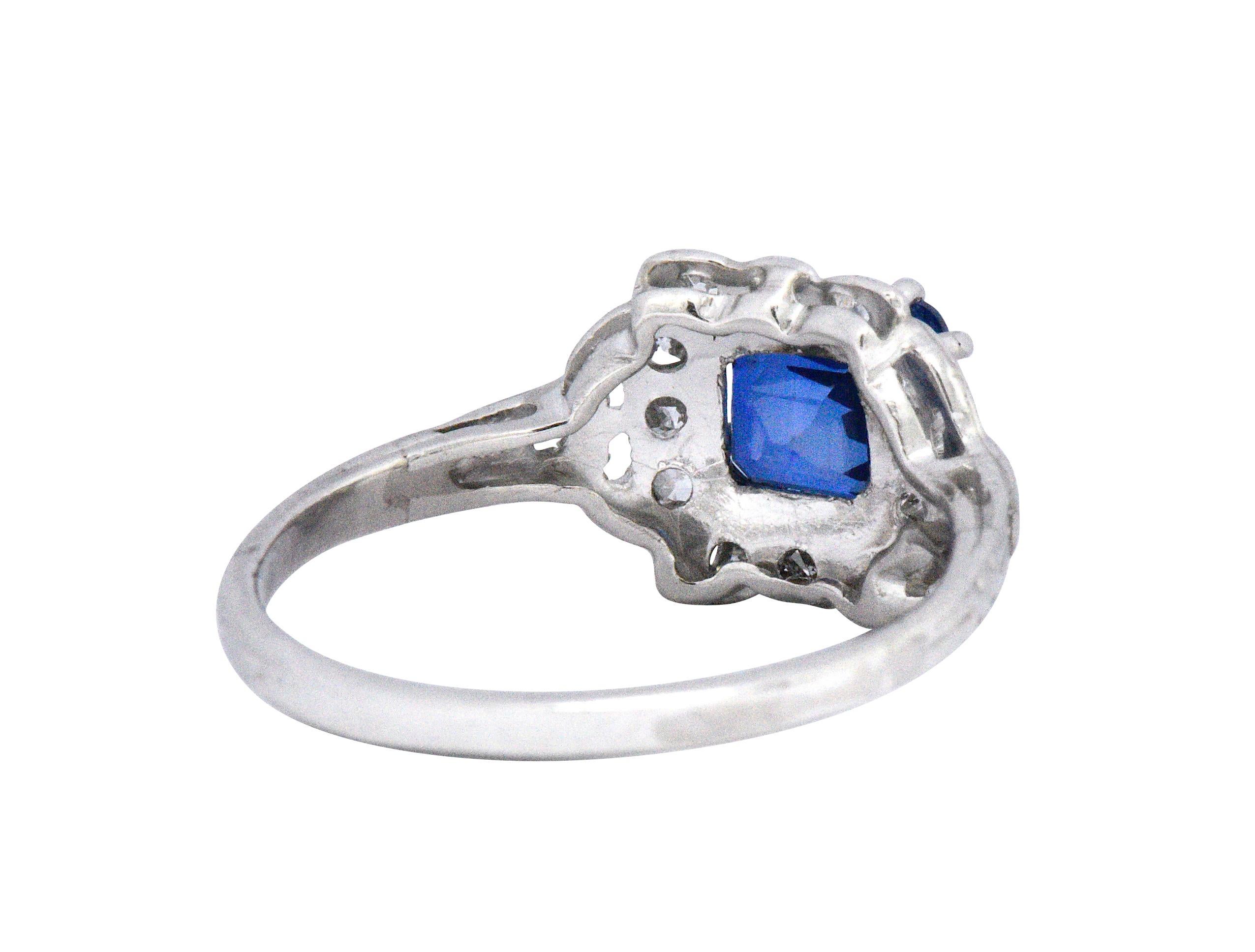 Art Deco 1.67 CTW Unheated Kashmir Sapphire Diamond & Platinum Ring AGL 1