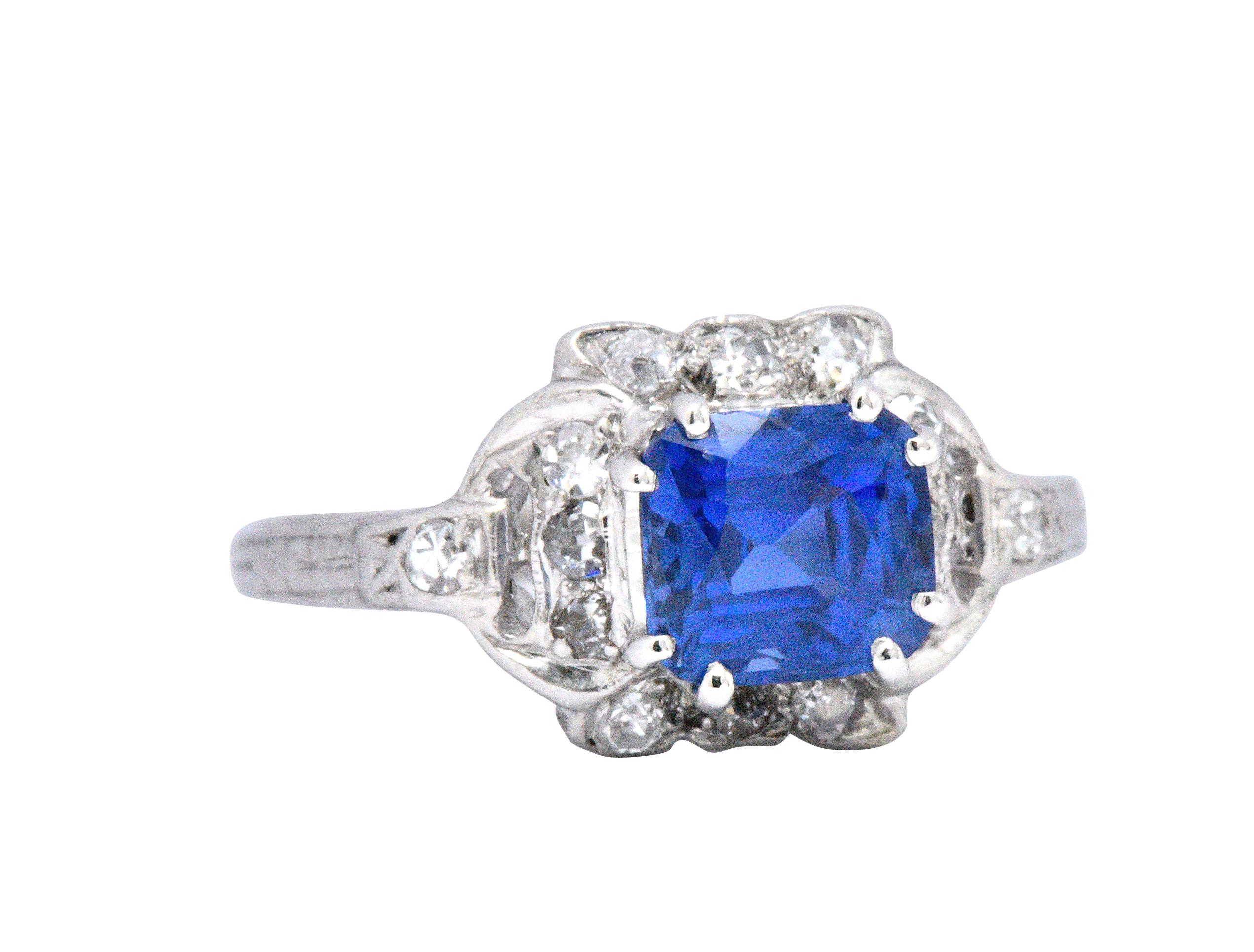 Art Deco 1.67 CTW Unheated Kashmir Sapphire Diamond & Platinum Ring AGL 2
