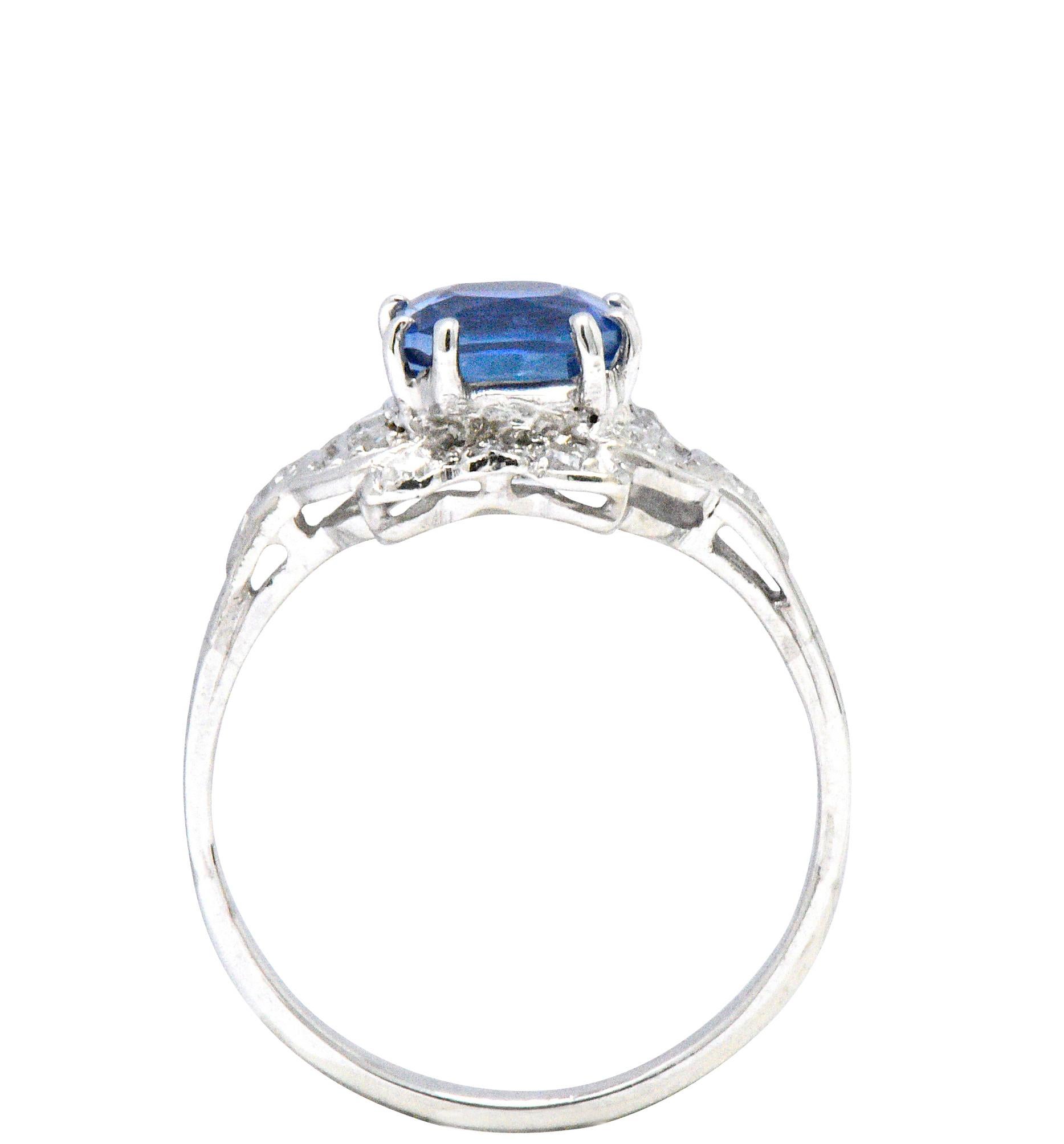 Art Deco 1.67 CTW Unheated Kashmir Sapphire Diamond & Platinum Ring AGL 3